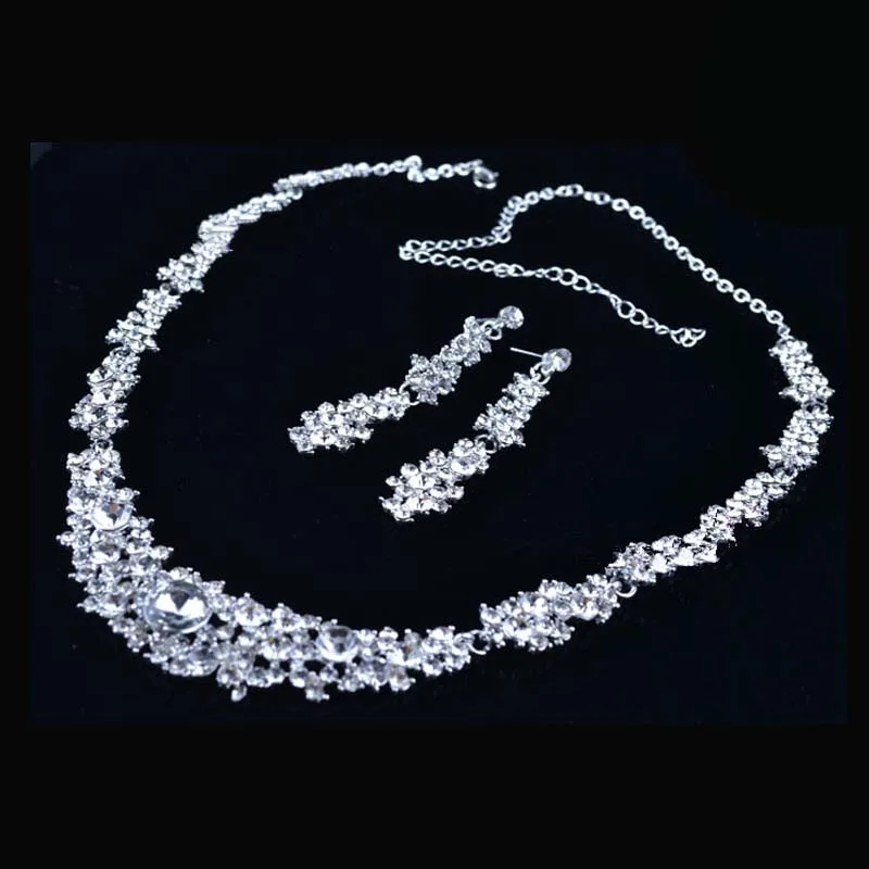 TREAZY Tassel Crystal Bridal Wedding Jewelry Sets for Women Silver Color Choker Necklace Earrings Set Wedding Party Jewelry bridal jewelry sets crystal jewelry sets