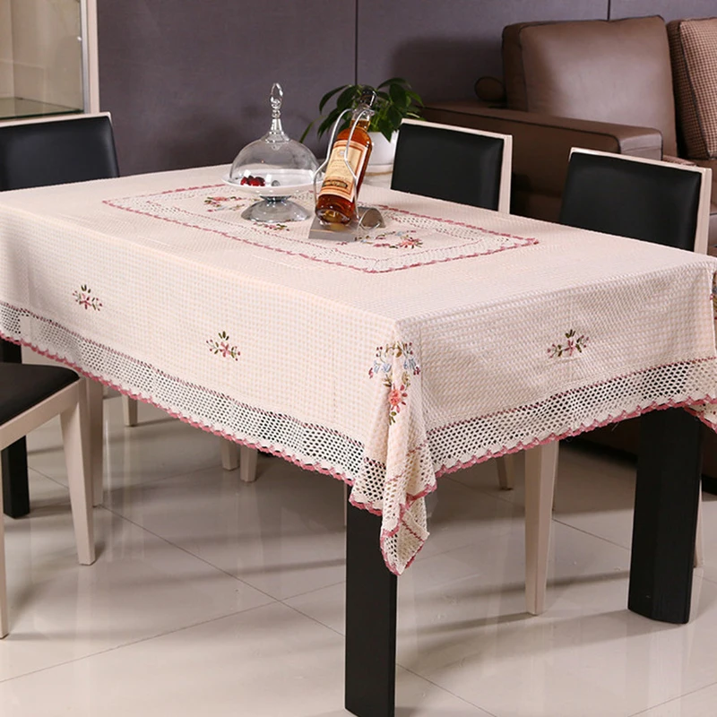 Pastoral Handmade Ribbon Embroidery Table Cloth Round Tablecloth Rectangular Table Covers Home