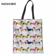 INSTANTARTS смешная 3D красочная щенок такса печать Женщина хлопчатобумажная сумка сумки многоразовые складные сумки Большая Ткань Продуктовый Мешок