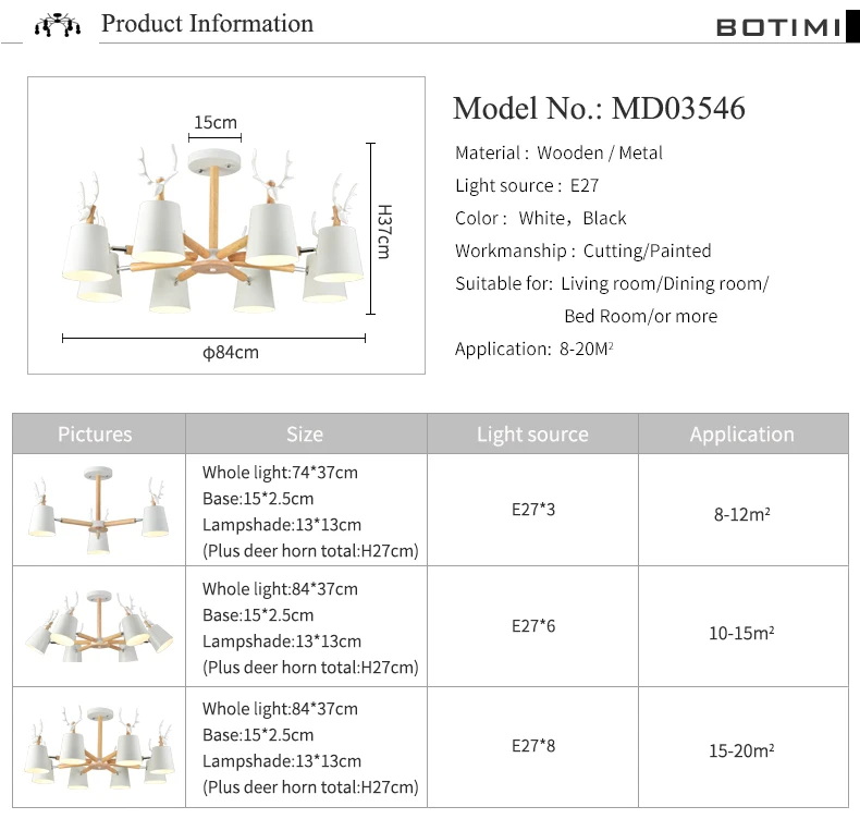 BOTIMI современный светодиодный светильник для гостиной деревянный в форме оленя черный металл абажуры люстры белые лампы для спальни