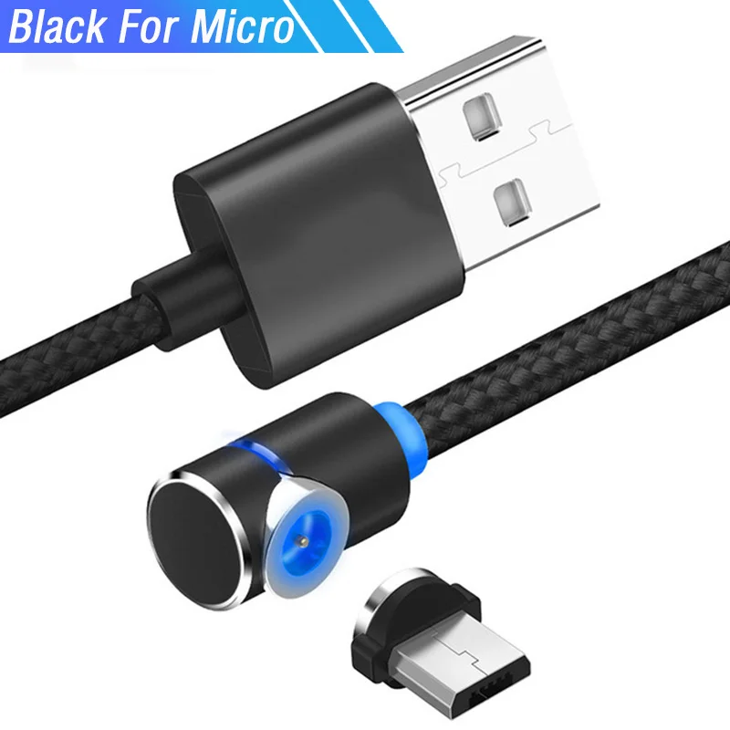 2 м Micro Usb type C Магнитный зарядный кабель 90 градусов для Honor 20 Play 8S 8X Motorola One Magnet Phone Charge Tipo C Microusb - Цвет: Black For Micro