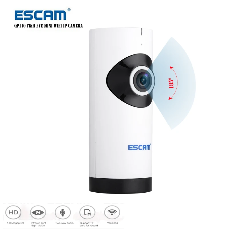 

ESCAM Moai QP110 IP Camera Panoramic Fish Eye Mini WiFi HD 720P 1MP Mini Infrared Indoor Light Night Vision Wireless Camera