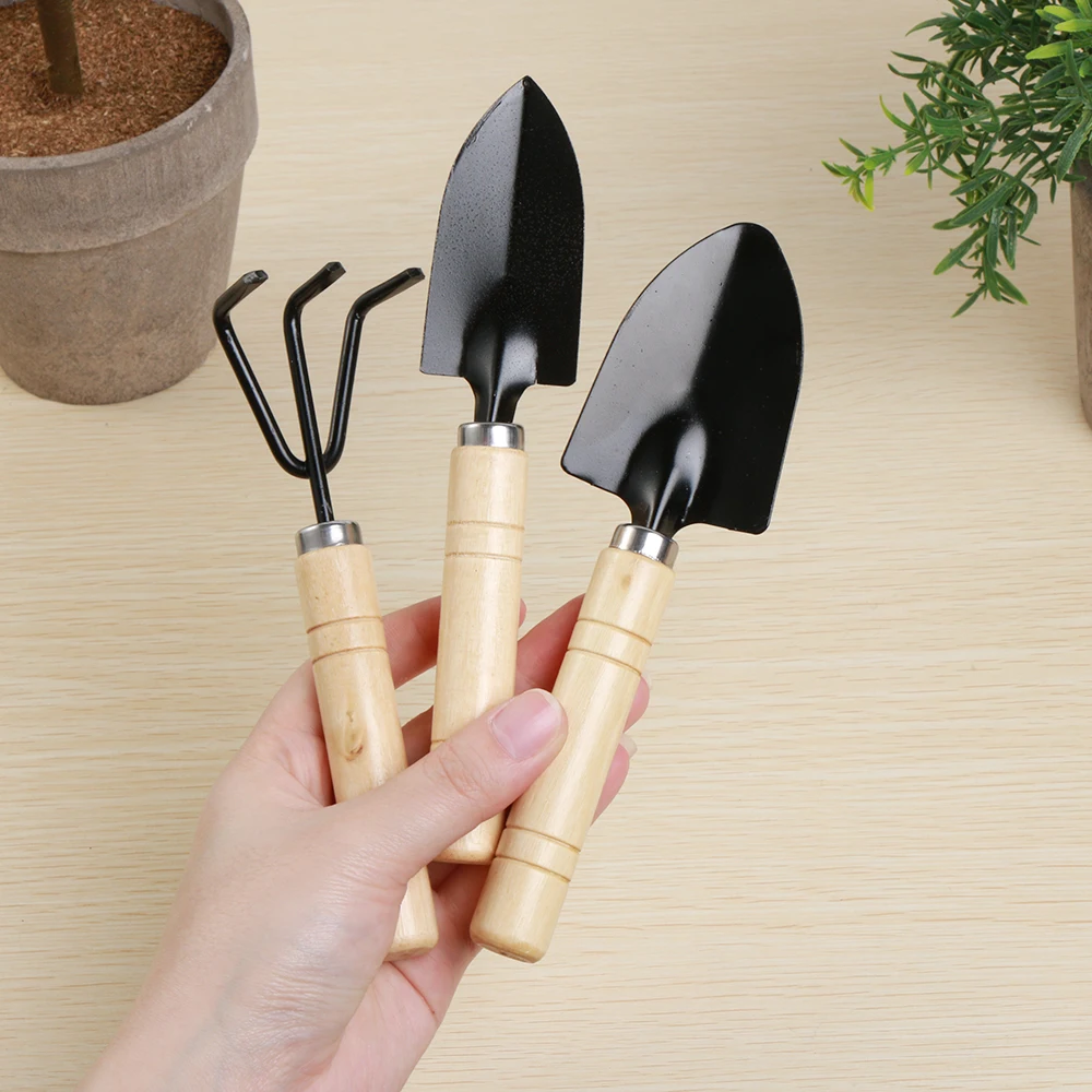 

3Pcs Parts Mini Shovel Rake Shovel Bonsai Tools Set Wooden Handle Set Metal Head for Plants Flower Pots Kids Toys Garden Tool