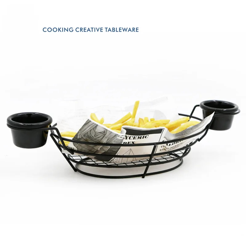 

Iron Oval Serving Basket Fast Food Basket Hotel Tableware Fast Food Tray Bread Holder French Fries Basket Food Stand Black 1pcs
