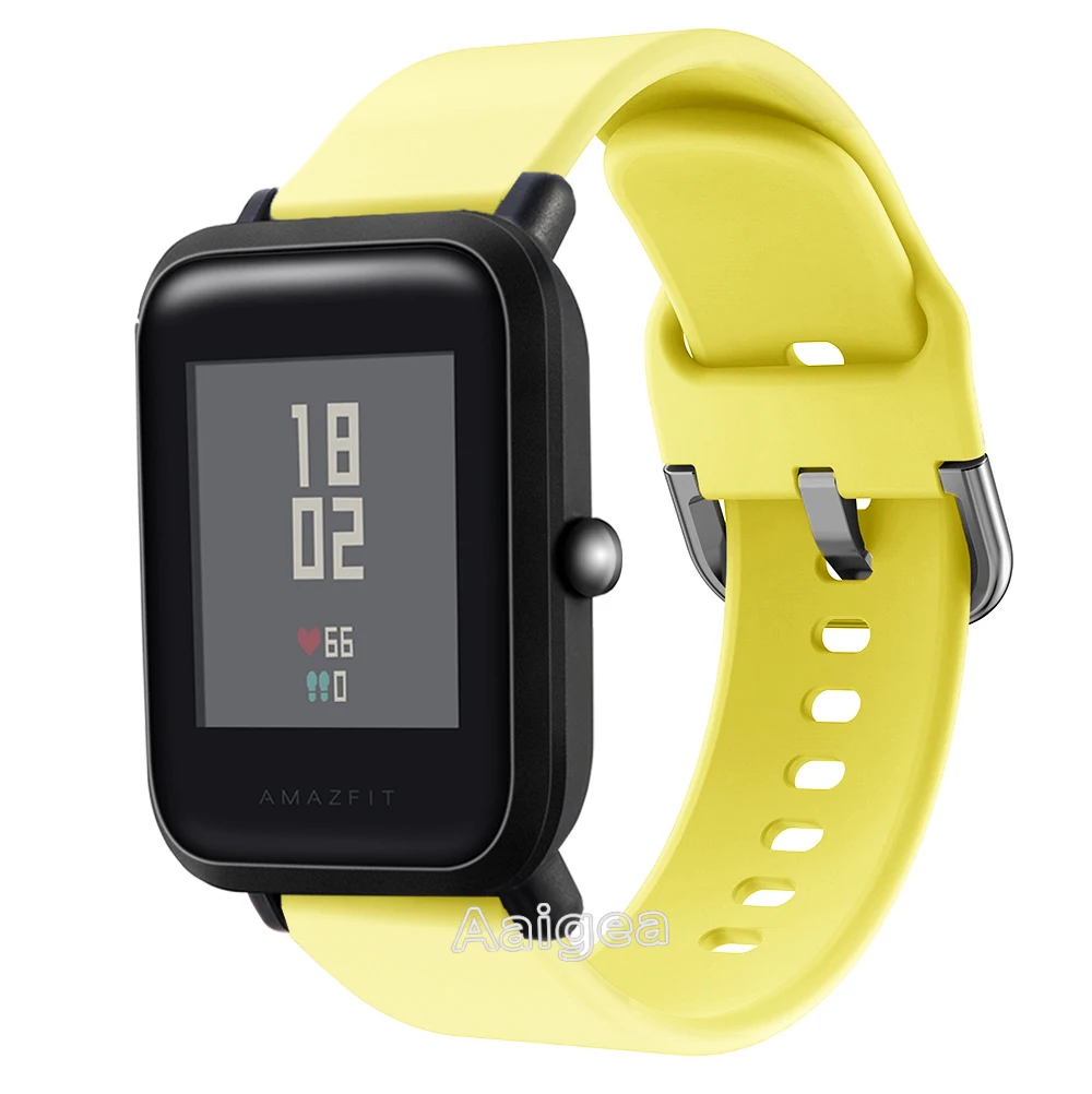 Мягкий силиконовый ремешок для часов для Xiaomi Huami Amazfit Bip BIT PACE Lite, Молодежный сменный спортивный браслет 20 мм, ремешок на запястье - Цвет ремешка: Цвет: желтый