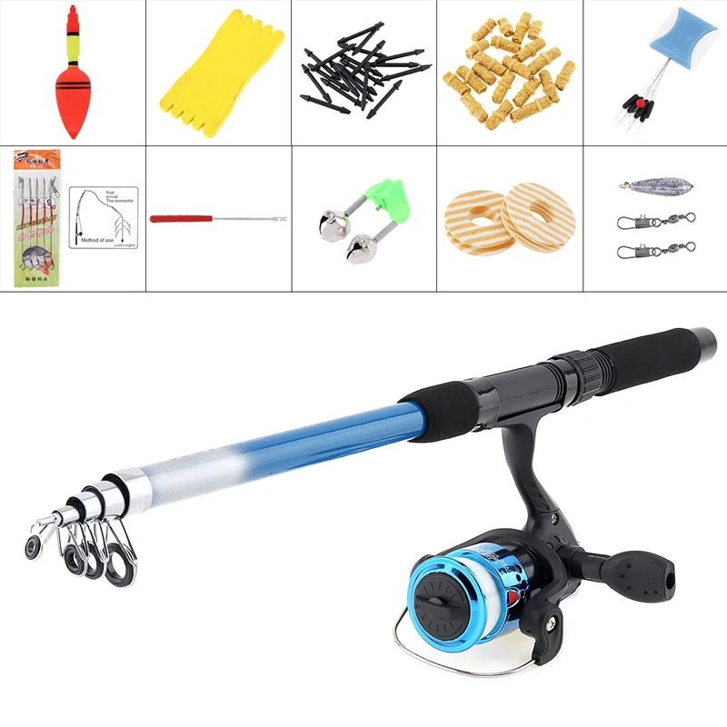 1.8m Fishing Rod Reel Line Combo Full Kits Spinning Reel Pole Set with Carp Fishing Lures Fishing Float Hook Swivel Etc Tool