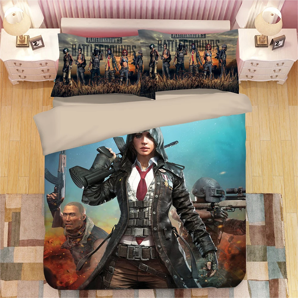

New 3d bedding sets duvet cover pillow case 3pcs king size bedding set PUBG Cosplay Costume gun battle Adult home textiles