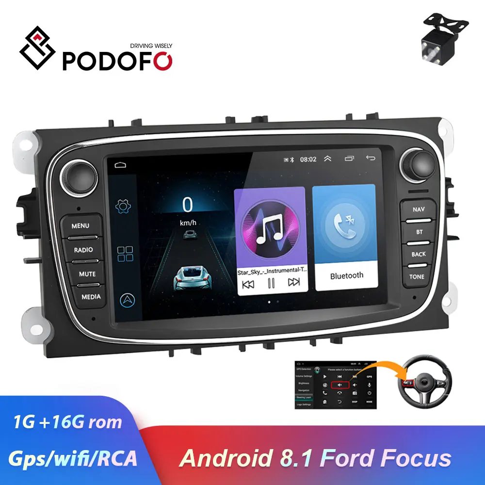 

Podofo 2 din Car Radio 7" Android 8.1 Autoradio Multimedia Player GPS WIFI MP5 IOS Android Mirrorlink for Ford Focus Car Stereo