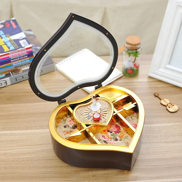 Beautiful heart rotating music box romantic music gifts for girl with
