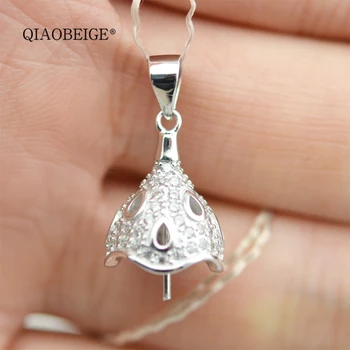 

QIAOBEIGE pendants jewelry making 925 sterling silver covered Charms necklace for Diy Jewelry 11-12mm round pearl beads 3552