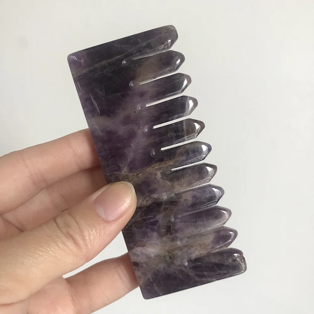 New Design Natural Various Crystal Dream Amethyst Rose Quartz Black Obsidian Lapis Lazuli Red Jasper Massage Comb for Beauty SQ - Цвет: 10cm amethyst