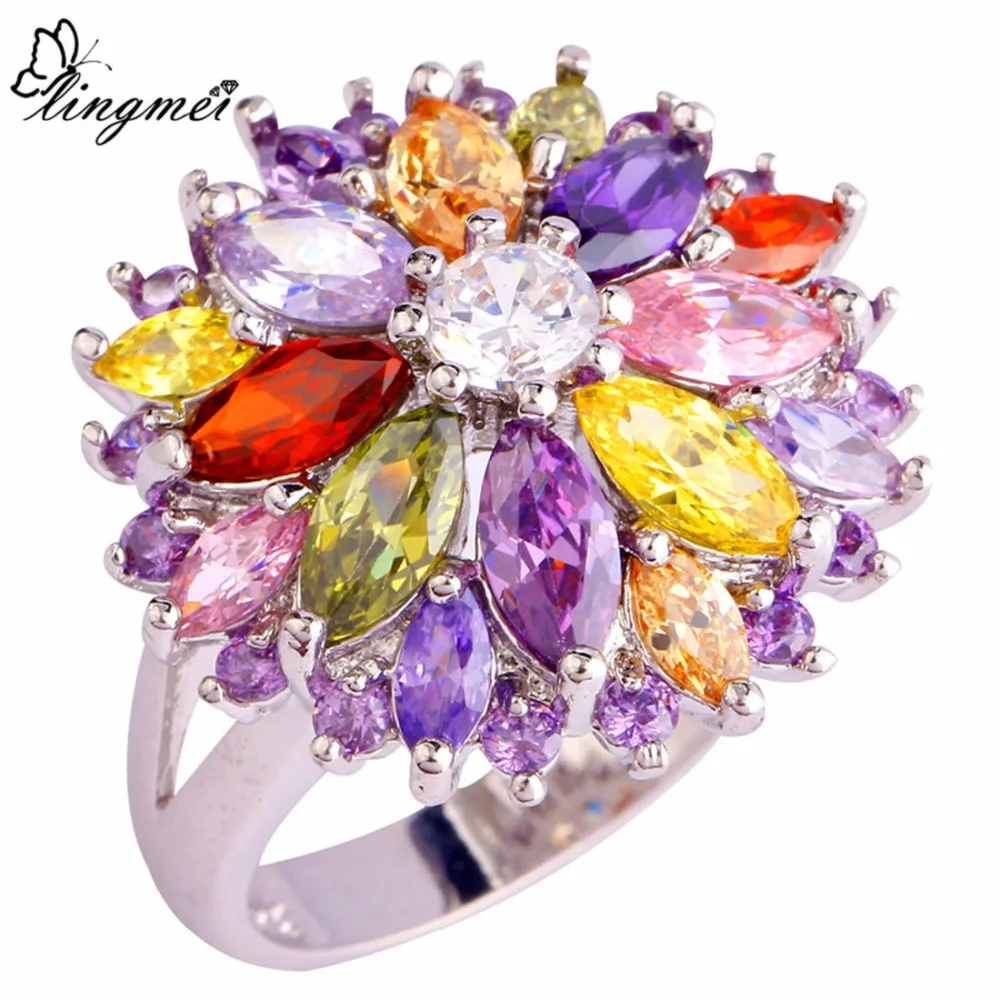 lingmei Wholesale Peridot Red Gold Purple Multi- Silver Ring Size 6 7 8 9 10 11 12 13 Women Jewelry Flower Design lingmei Wholesale Peridot Red Gold Purple Multi- Silver Ring Size 6 7 8 9 10 11 12 13 Women Jewelry Flower Design
