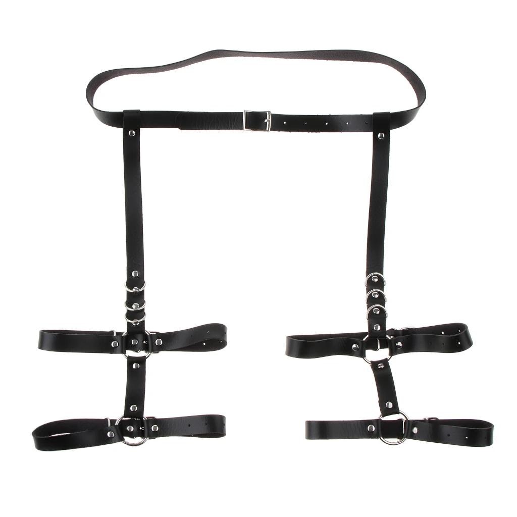 Sexy  Handmade Punk Rock Goth Bow Garter Belts Leg Ring with 5 Suspenders Straps and Detachable O-ring leg Harness