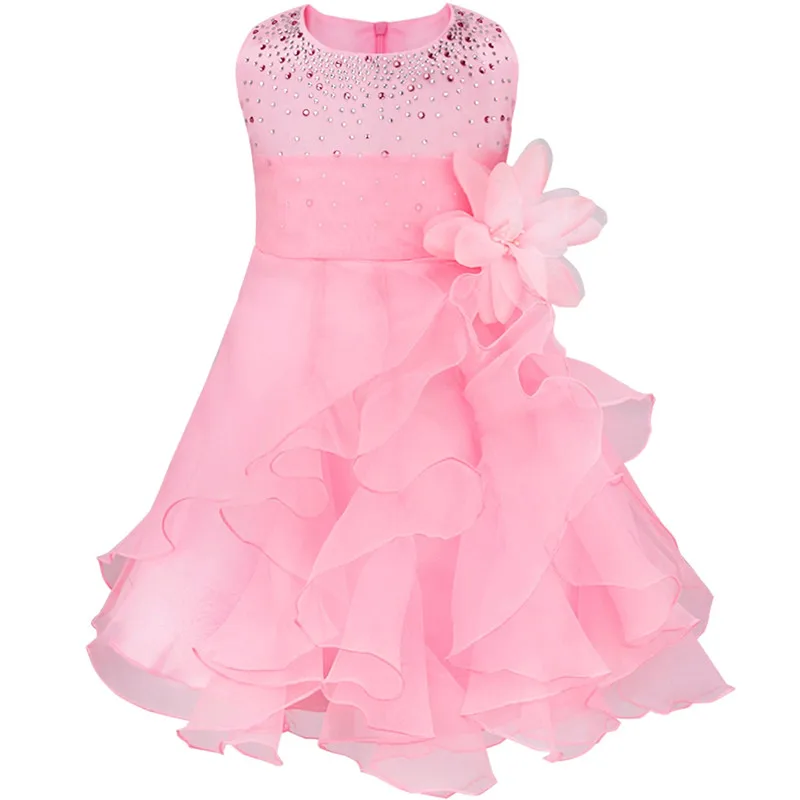 Платье на крестины для маленьких девочек; Пышное Платье; детское платье-пачка без рукавов; платье принцессы для дня рождения; платье для крещения; платье с цветочным узором для девочек - Цвет: Pink