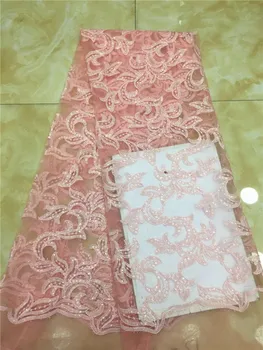 

(5yards/pc) high quality emerald velvet African French net lace fabric with sequins and wonderful embroidery for party Wine pink