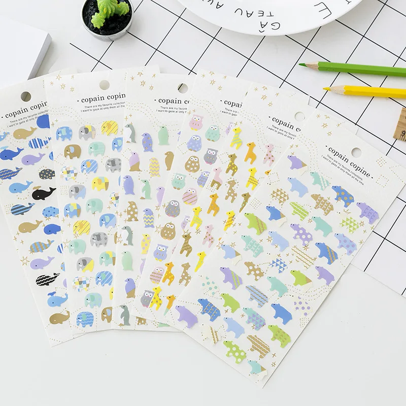 

1 Sheet Kawaii Bear Owl Whale Penguin Elephant Decorative Adhesive Stickers DIY Scrapbooking Sticker Label Book Decor Kids Gift