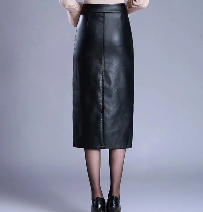 Юбки из искусственной кожи, женские разрезные юбки-карандаш, винтажная облегающая длинная юбка размера плюс 4xl