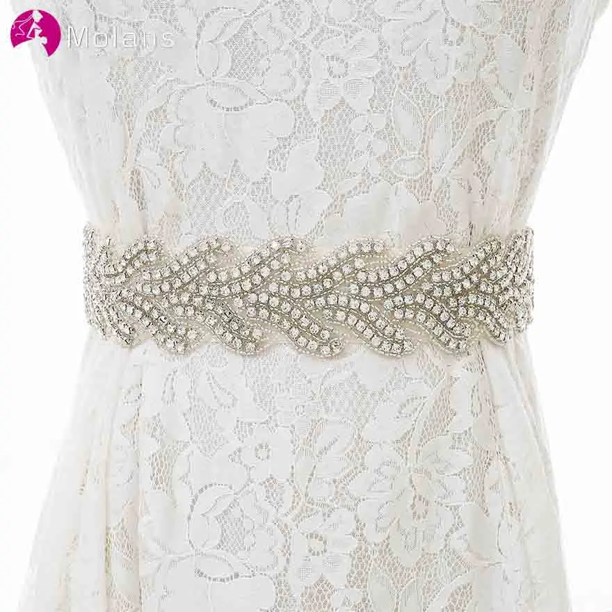 

MOLANS Hand-made Luxurious Diamond Wedding Belt Waistband Seal Leaf Pattern Applique Hand-binding Silk Ribbon Gown Sash Ornament