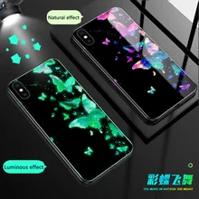 Butterfly werewolf Luminous Glass Case For iphone 6 6S 7 8 Plus Luxury Glass back Cover For iphone X 10 XS MAX XR Phone Cases