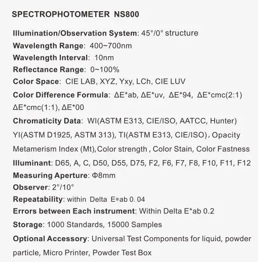 Профессиональный спектрофотометр, колориметр 45/0, стандартный метод NS800, высокоточный спектрофотометр для печати пластиковых красок