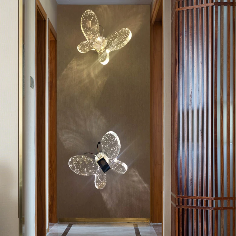 

Modern minimalist led crystal bubble butterfly wall lamp bedside lamp creative mirror front porch window stair light fixture