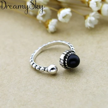 

Personality Punk Retro 925 Sterling Silver Black Rings For Women Simple Ladies Adjustable Size Ring Wedding Jewelry Anillos