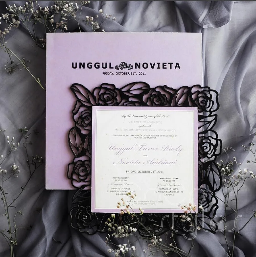  Cocostyles bespoke luxury flower laser cut acrylic invitation with colorful printing for vintage we - 32878265248