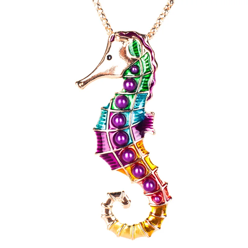 Fashion-Colorful-Enamel-Animal-Sea-Horse-Long-Pendant-Necklace-Hippocampus-Jewelry-Sets-For-Women-Vintage-Ethnic