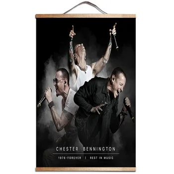 

Music Poster For Chester Bennington Canvas Prints Posters Home Decoration Hanging Painting With Solid Wood Hanging Scroll