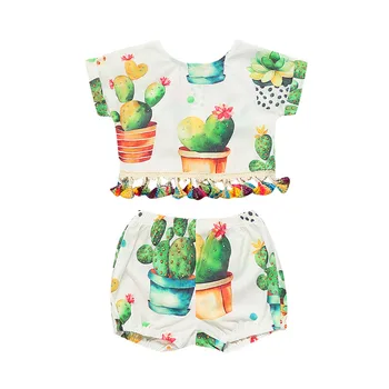 

Summer Baby Girls Green Printed Clothes Set 0-18M Cute Newborn Baby Girl Cactus Crops Tops Shorts Pants 2PCS Outfits Sunsuit