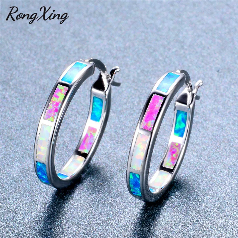 RongXing новые роскошные радужные огненные опаловые серьги-кольца для женщин