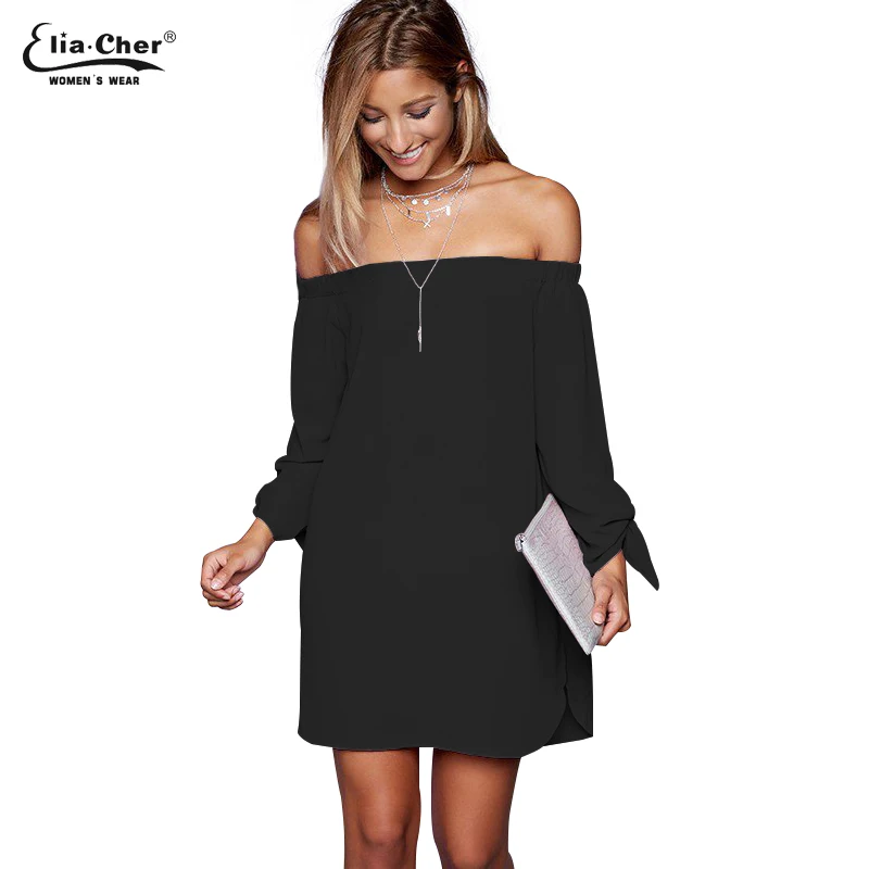 

Eliacher new women summer long sleeve slash neck dress elegant party mini dress plus size sexy lady dress vestidos 8650
