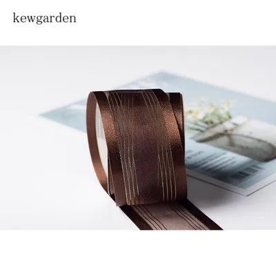 Kewgarden полоса Золотая проволока органза лента 38 мм 1," вручную изготовленная Лента Сделай сам бант для волос ленты аксессуары упаковка Атлас Riband 10 ярдов