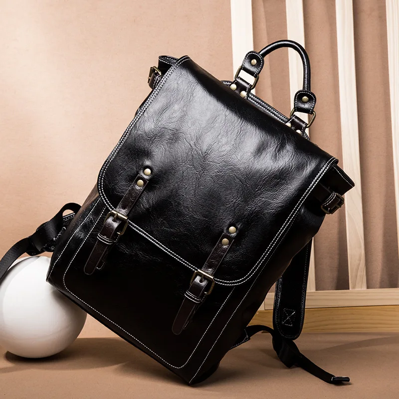 

New Simple Fashion Backpack Retro Fashion Men's Soft Leather Shoulder Bag