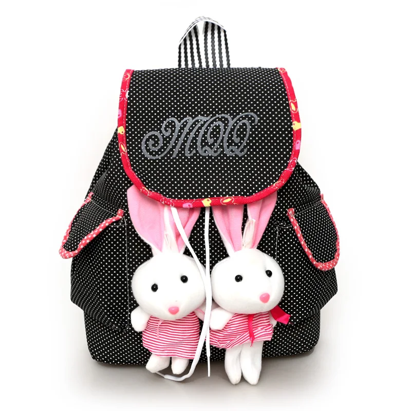Рюкзак для детей школьные сумки с 2 кроликами Детские рюкзаки холщовая сумка
