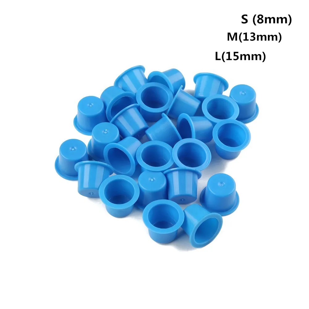 

100PCS/Lot Blue Plastic Tattoo Ink Cups Cap Pigment Container Tattoo Accessories S/M/L Size Supply For Tattoo Artists