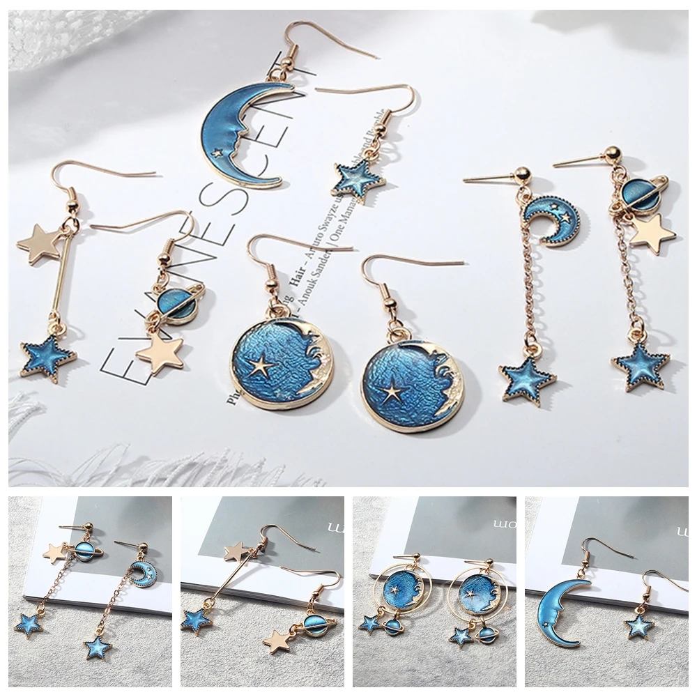 

17 styles Star Moon Dangler Earrings Eardrop Bohemia 2019 Ear Loop Blue Party Circle Earring Trendy Fashion Jewelry for Women