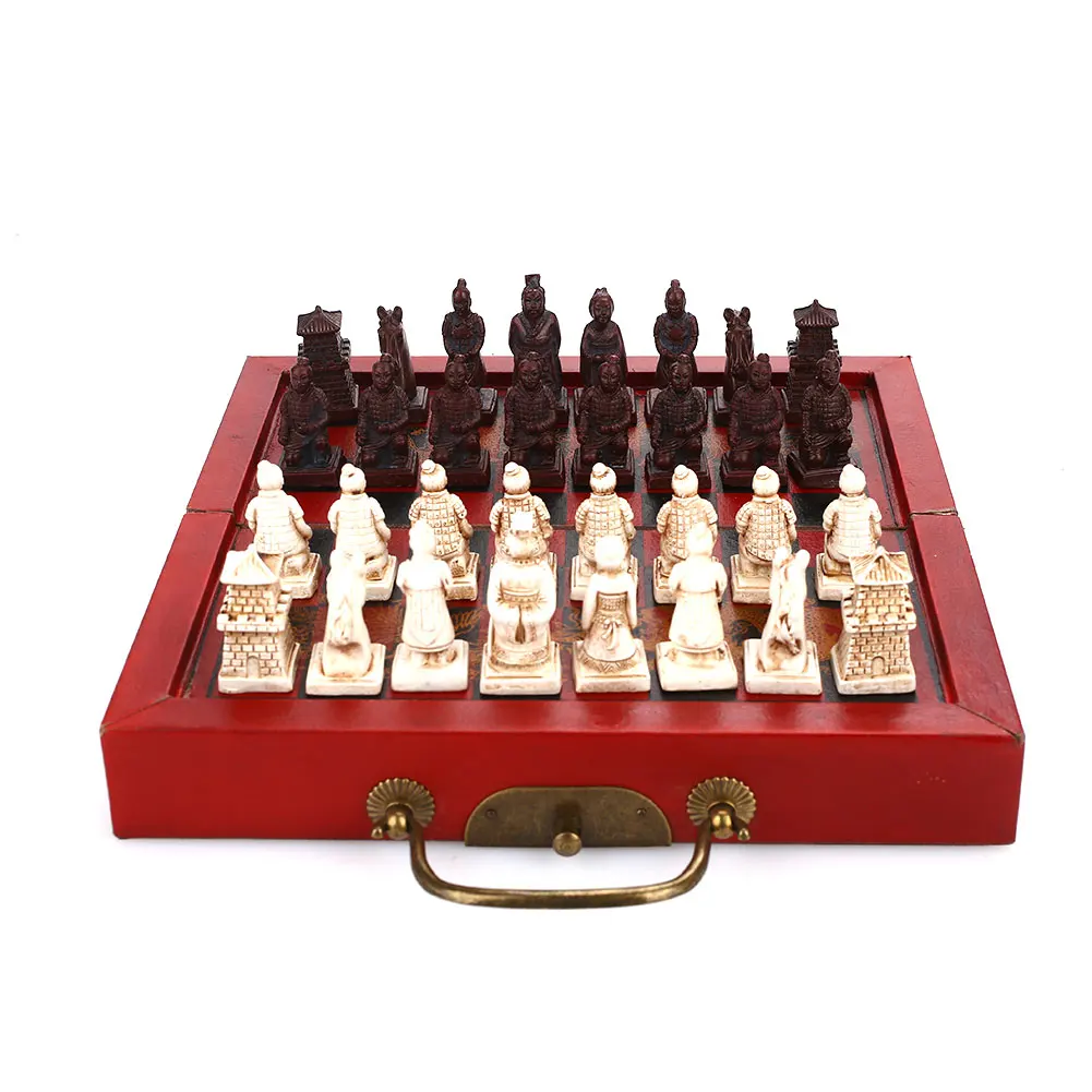 Деревянные международные шахматы китайские ретро шахматы терракотовые воины шахматы деревянные 1 Набор терракотовые воины складные