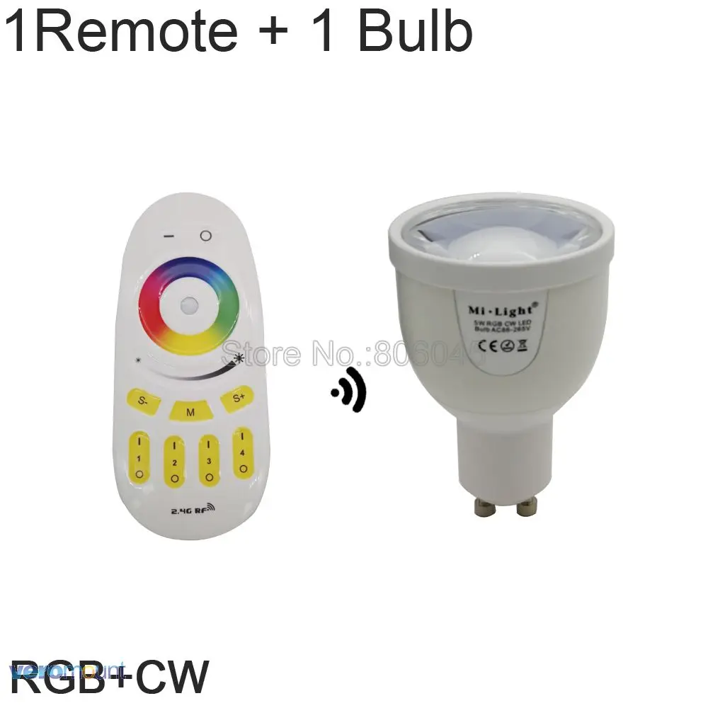 AC86-260V 2,4G GU10 5W RGBCW или RGBWW WiFi Светодиодный точечный светильник Milight FUT018 2,4G беспроводной пульт дистанционного управления/управление через WiFi - Испускаемый цвет: 1Remote 1Bulb CW