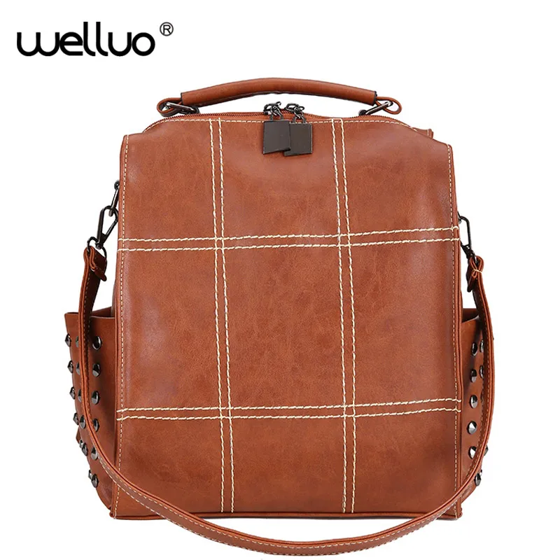 

Rivet Leather Backpacks Women 2019 Large Capacity Retro Bagpack Female Black School Book Backpack Girls mochila feminina XA582WB