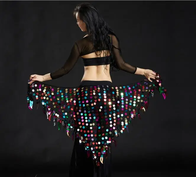 

Belly Dance Costume Bling Bling Sequine Hip Scarf Tribal Fringe Tassel Wrap Belt Solid Color Red Silver Golden Free Shipping