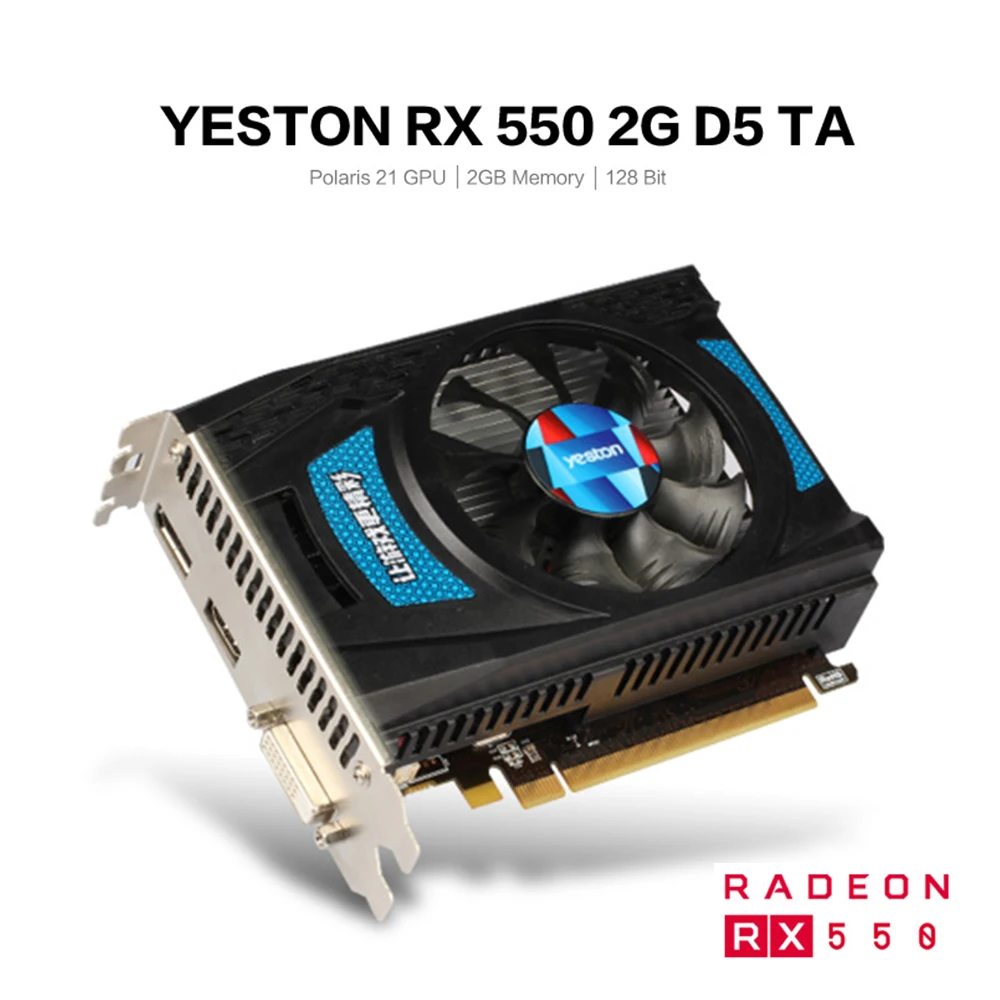 Yeston Radeon RX 550 GPU 2 ГБ GDDR5 128 бит игровой настольный компьютер ПК видеокарты Поддержка DVI-D/HDMI PCI-E 3,0