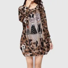 New 2015 fashion women winter dress Plus size 3XL 4XL long sleeve tunic leopard print cute