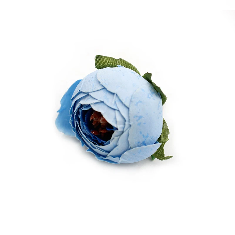 5 шт. искусственная чайная роза 4 см шелк маленький бутон Пион цветок голова Свадебные украшения дома DIY ВЕНОК скрапбук ремесло поддельные цветы - Цвет: Синий