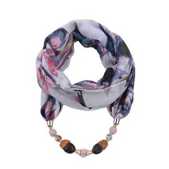 

RUNMEIFA Luxury Brand Acrylic Jewelry Pendant Necklace Cotton Scarf For Women Shell Style Bullet Alloy Hijab Female Accessories