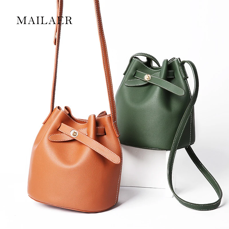 

MAILAER 2018 Spring and Summer New Korean Version of The Wild Shoulder Bucket Women Bag PU Handbag Messenger Solid Mini Bags