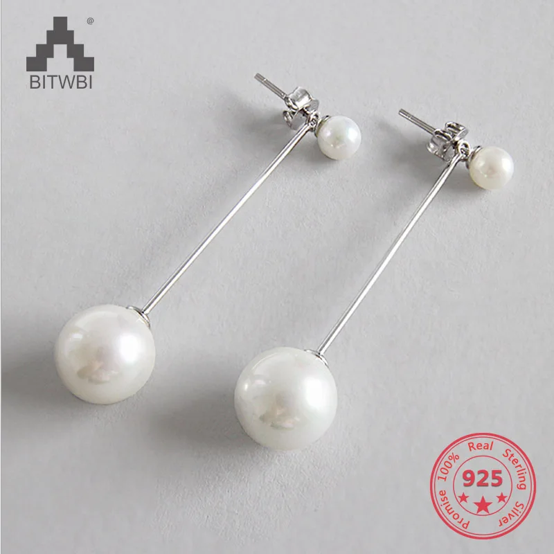 

925 Sterling Silver White Pearl Long Earrings for Women Handmade Fine Jewelry