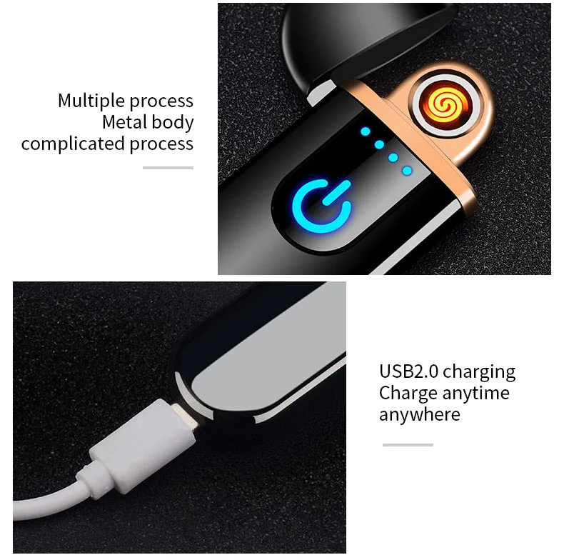 Fingerprint senstive Mini Lighter Cigarette Lighter USB Lighters Windproof Flameless Rechargeable Electronic Lighter for Smoking