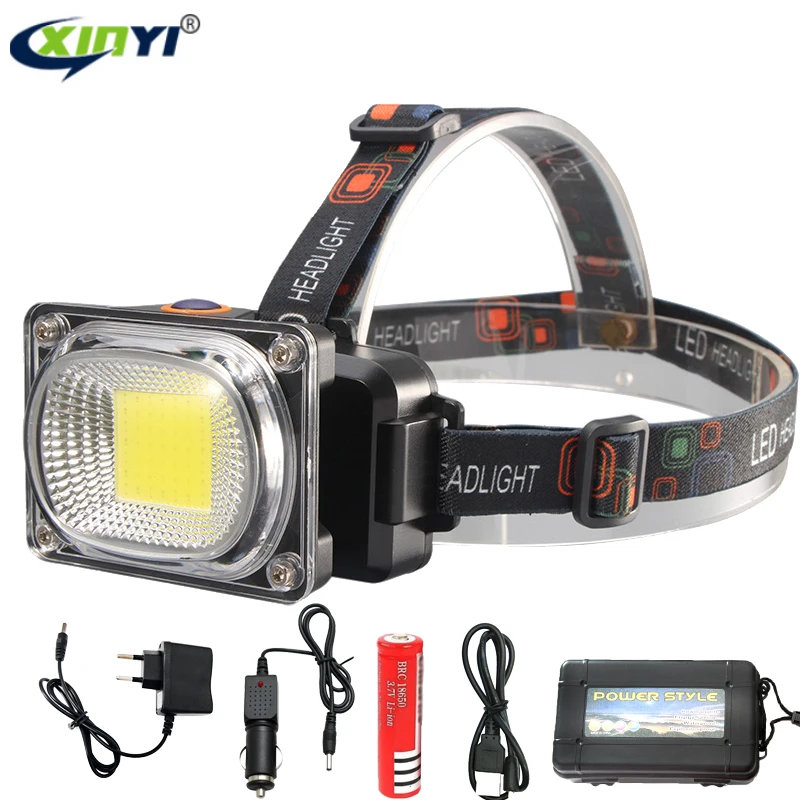 

6200LM Powerful COB LED Headlight DC Rechargeable Headlamp 3Modes Waterproof Head Torch with 18650 Battery for Hunting Fishing
