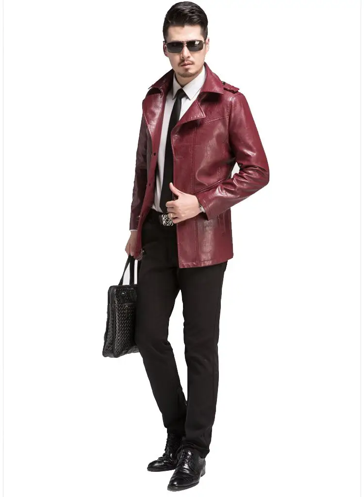 BATMO Новое поступление высококачественная повседневная куртка из искусственной кожи для мужчин, зимнее пальто с отложным воротником для мужчин, повседневное пальто - Цвет: wine red